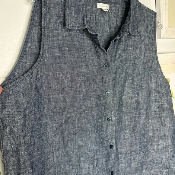 Garnet Hill Blue Linen Sleeveless Button Down Shirt Dress Women’s Size 18 - Picture 3 of 10